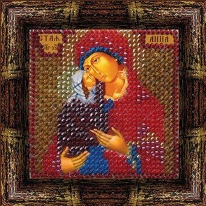 Tegning på stof Broderi mosaik kunst. 4045 Ikon for St. Guds mor Anna 6,5x6,5 cm