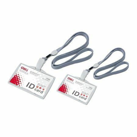 Deli badge E5744 103x78mm horizon clip swivel cord: gray 30 pcs / box