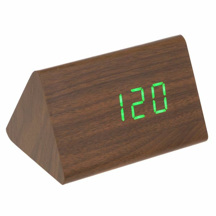 Sveglia elettronica da tavolo, cono, colore wengé, numeri verdi, da USB, 12 x 8 x 8 cm
