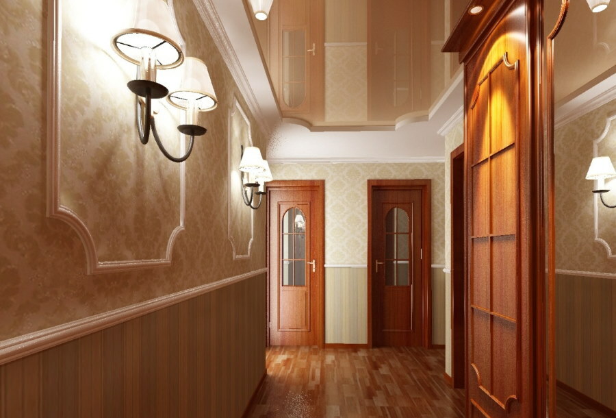 Soffitto teso in un corridoio in stile classico