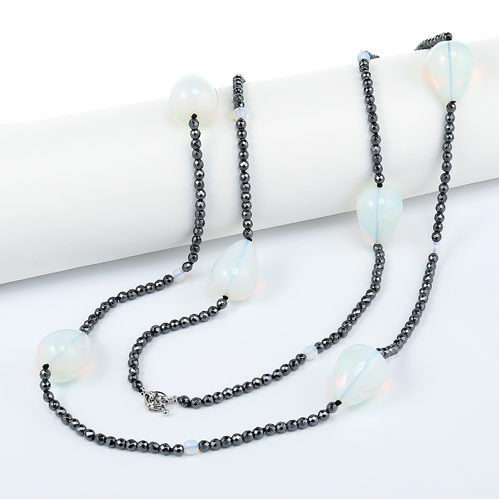 Beads My-bijou Drops, hematite / moonstone 138 cm