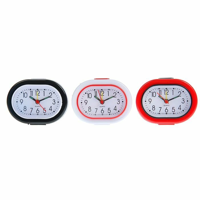 Alarm clock oval white dial, edging color, backlight, hands shine mix 7.5 * 10cm