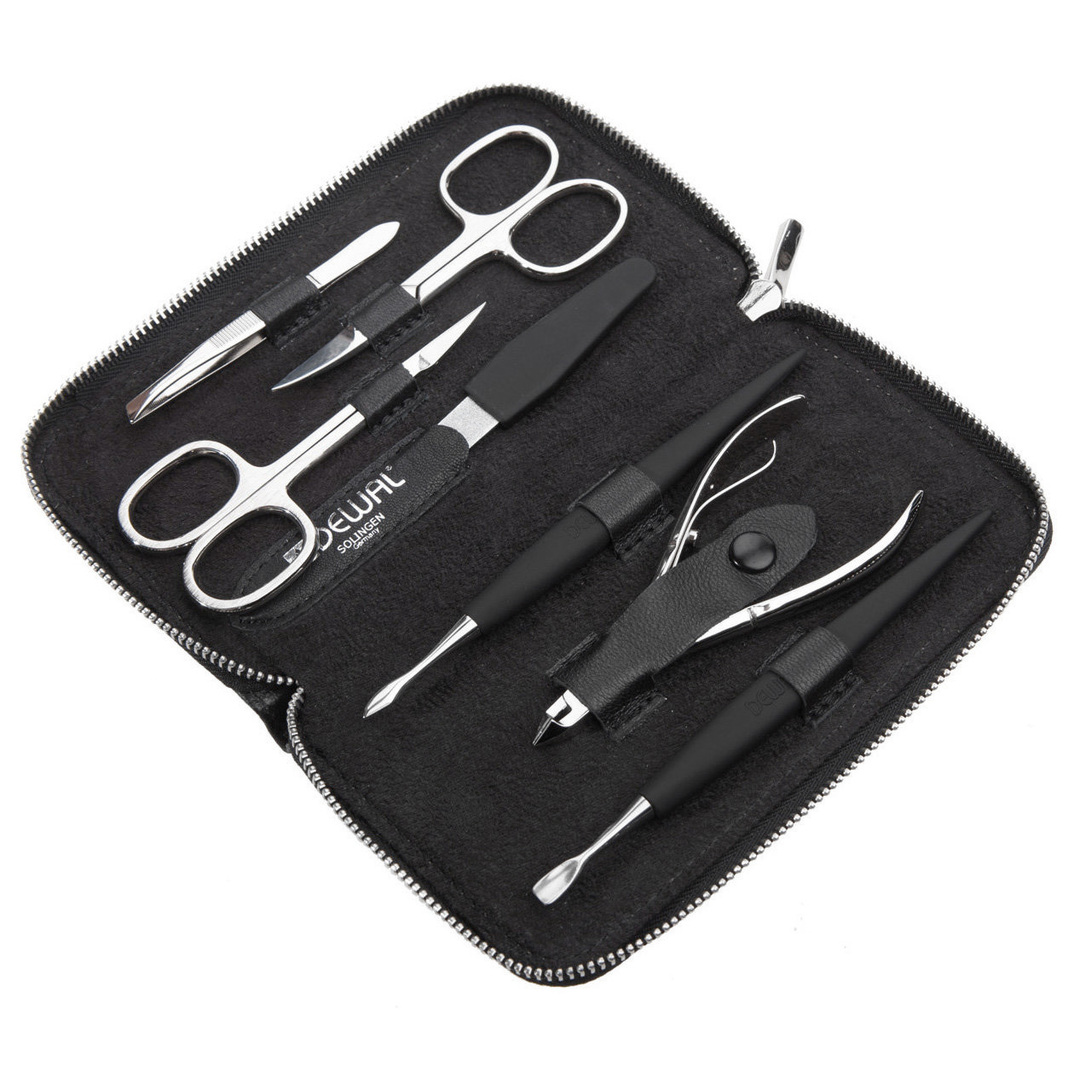 Dewal Manicure Set, 7-Piece, Black, Leather Case 510BK