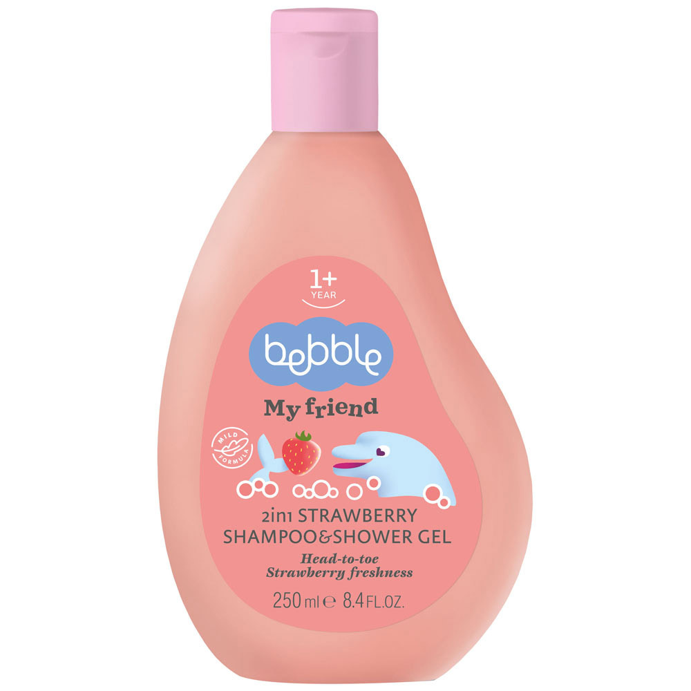 Shampoo e gel de banho Bebble My Friend com aroma de morango 1 ano + 295g