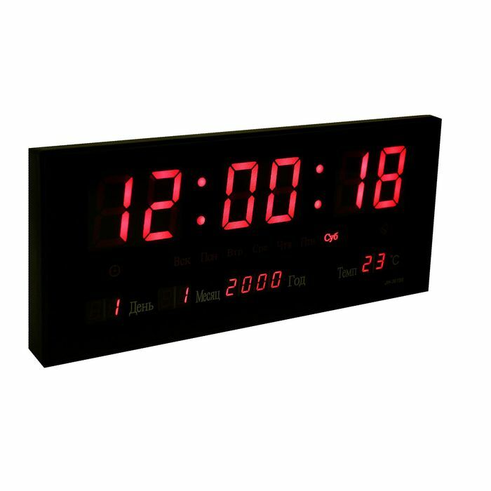 Elektronische wandklok, rechthoekig: wekker, tijd, kalender, temperatuur, melodiekeuze, rode cijfers