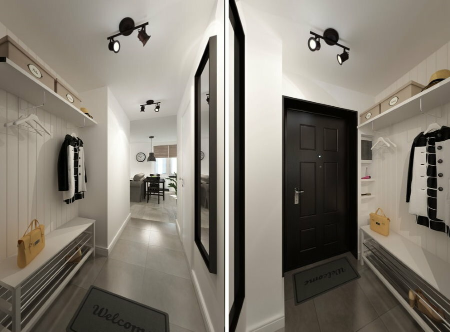Design of a narrow hallway in an apartment of 33 square meters