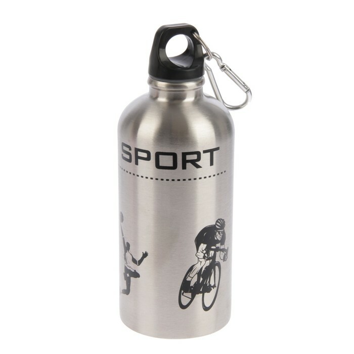בקבוק מים 500 מ" ל ספורט, בצורת בקבוק, עם וו הצמד, נירוסטה, מצופה כרום