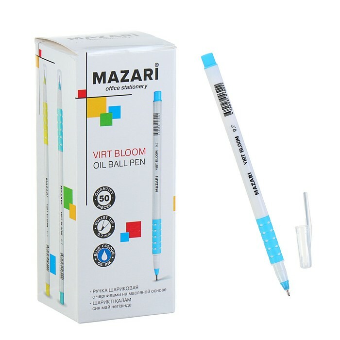 MAZARi Virt balpen, 0,7 mm knoop, blauwe inkt, ronde punt, plastic witte body
