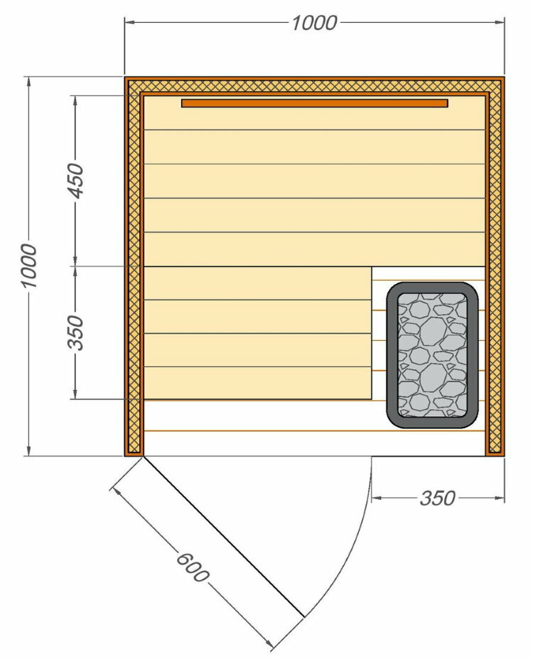 Saunazeichnung zur Platzierung auf dem Wohnungsbalkon