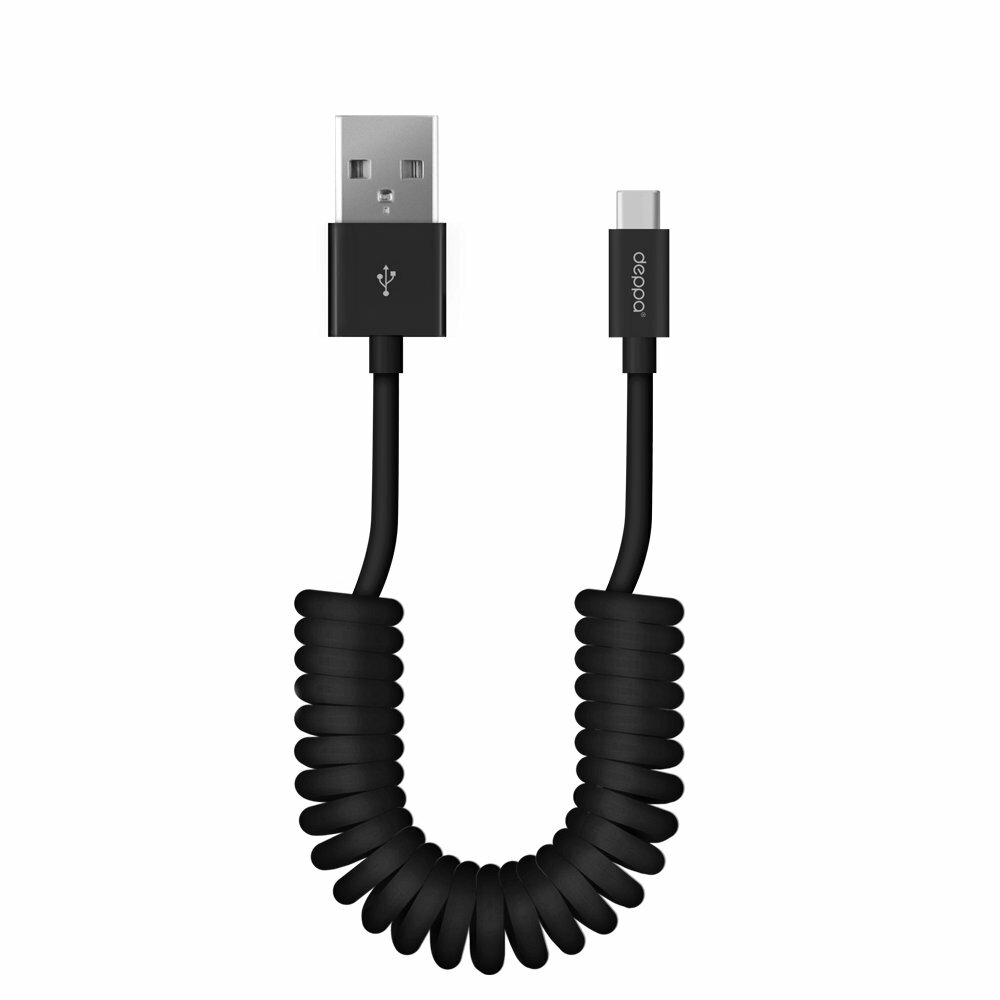 Deppa TypeC 1.5m curly black cable