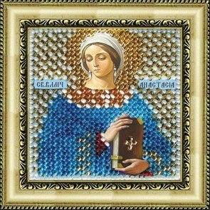 Tegning på stof Broderi mosaik kunst. 4042 Ikon for St. Martyr Anastasia 6,5x6,5 cm