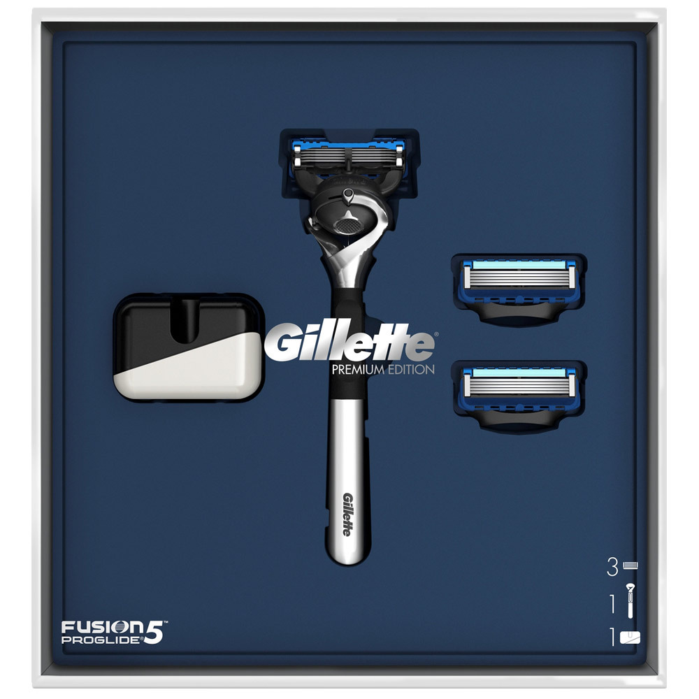 Gillette Gavesett Fusion ProGlide Flexball Razor med 2 erstatningskassetter + magnetisk stativ