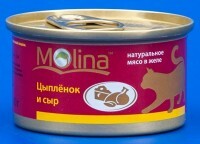 Molina karma w puszkach dla kotów, kurczak z serem w galarecie, 80 gram