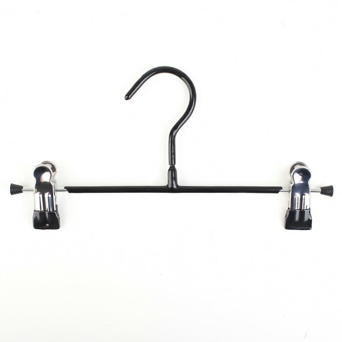 Hanger for trousers and skirts with clips 26x13.5 cm, metal PVC coating, price per piece, black