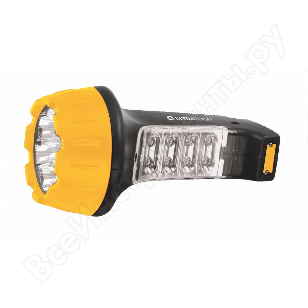 Flashlight ultraflash led3818 (battery 220v, black / yellow, 7 + 8 led, 2 modes, sla, plastic, box) 10973