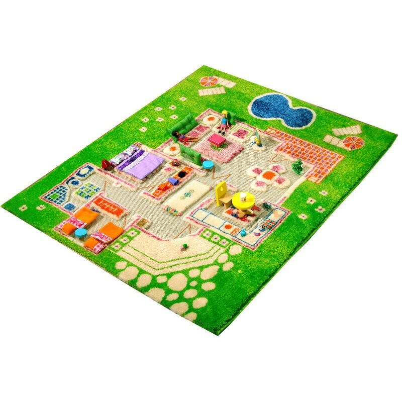 Kinderspielteppich 3D Haus, grün, 80 x 100 cm