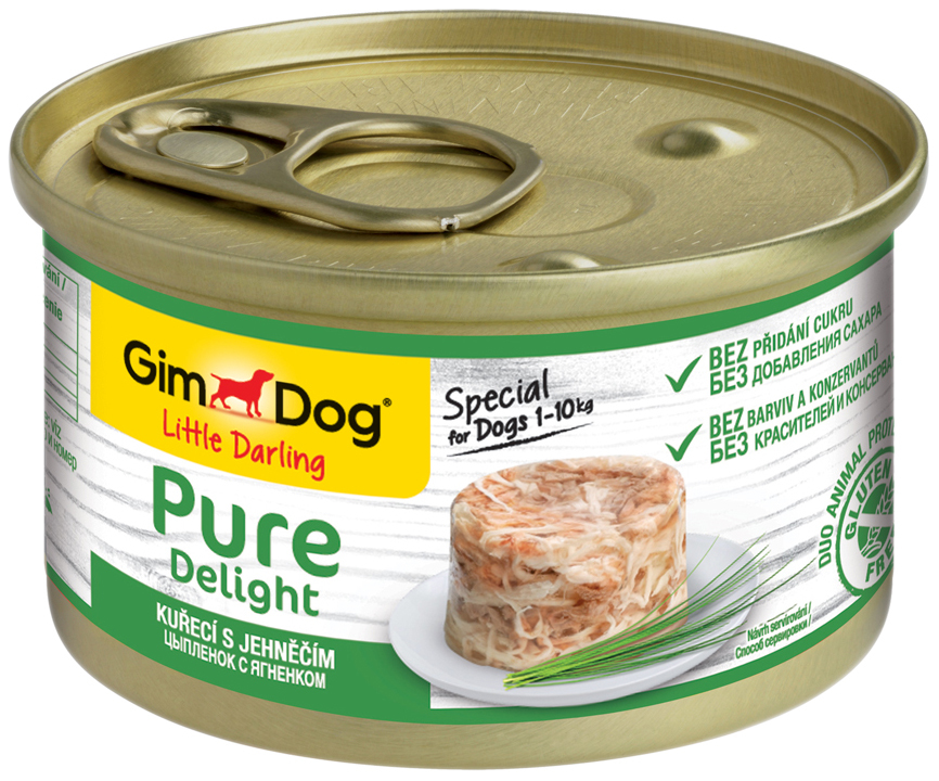 Köpekler için konserve mama GIMDOG Pure Delight, tavuk, kuzu eti, 85g