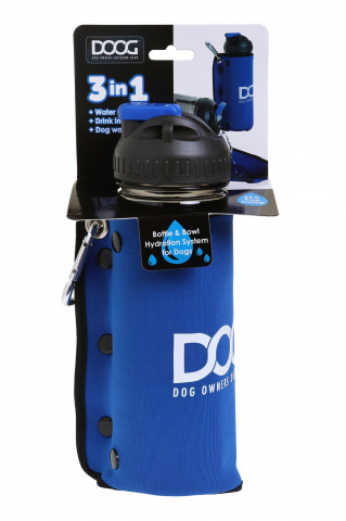 Reiseset für Hunde DOOG (600ml Flasche + Napf), blau