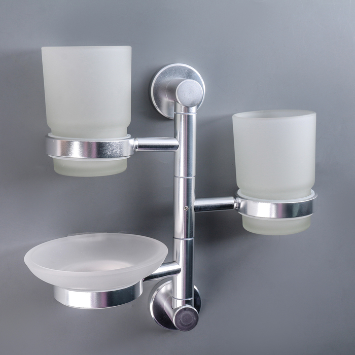 Wall-mounted triple glass set, 2 glasses with soap dish