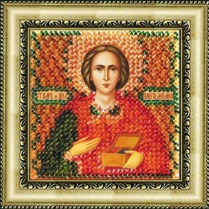 Zeichnung auf Stoff Stickerei-Mosaik-Kunst. 4022 Ikone des Hl. Märtyrer Panteleimon 6,5x6,5 cm