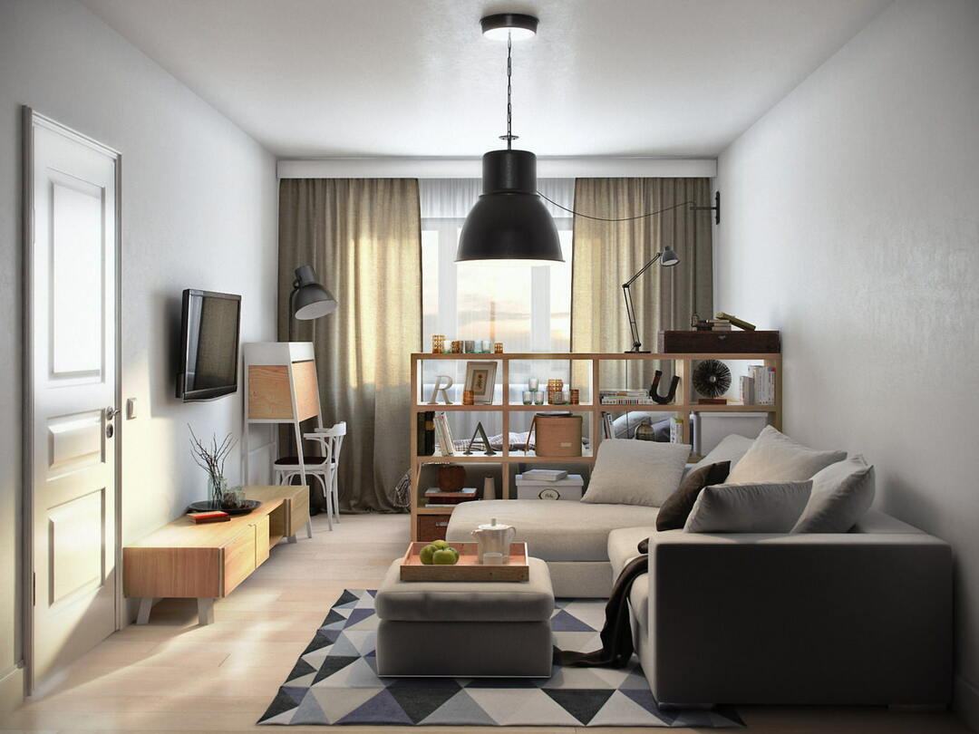 Design af en lejlighed på 32 kvm: layoutet af et etværelses studie og et foto af Khrusjtjov