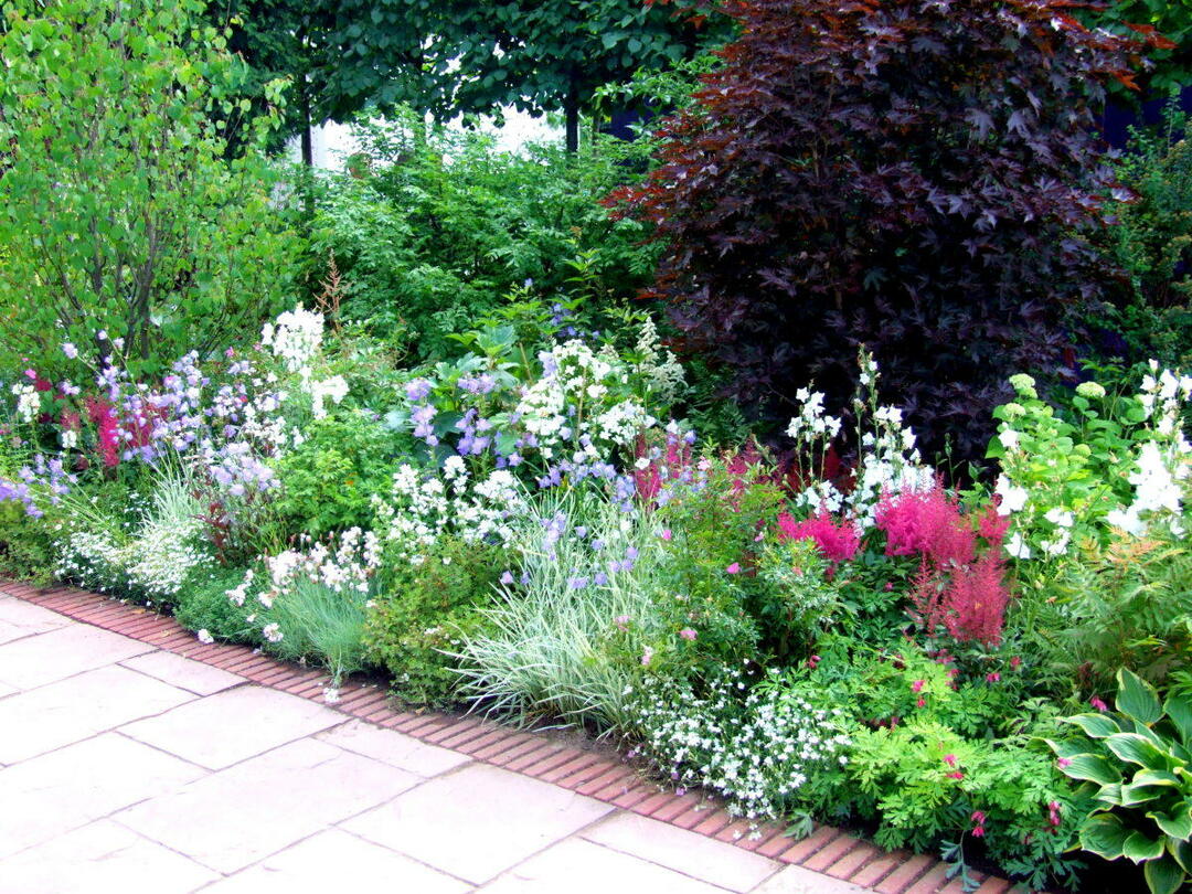Arreglos florales en el jardín y en el campo: flores en el diseño del paisaje de la parcela del jardín.