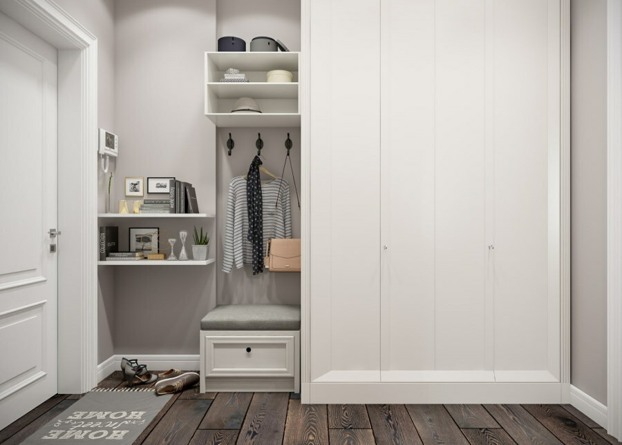 An example of arranging a wardrobe in a Scandinavian style corridor