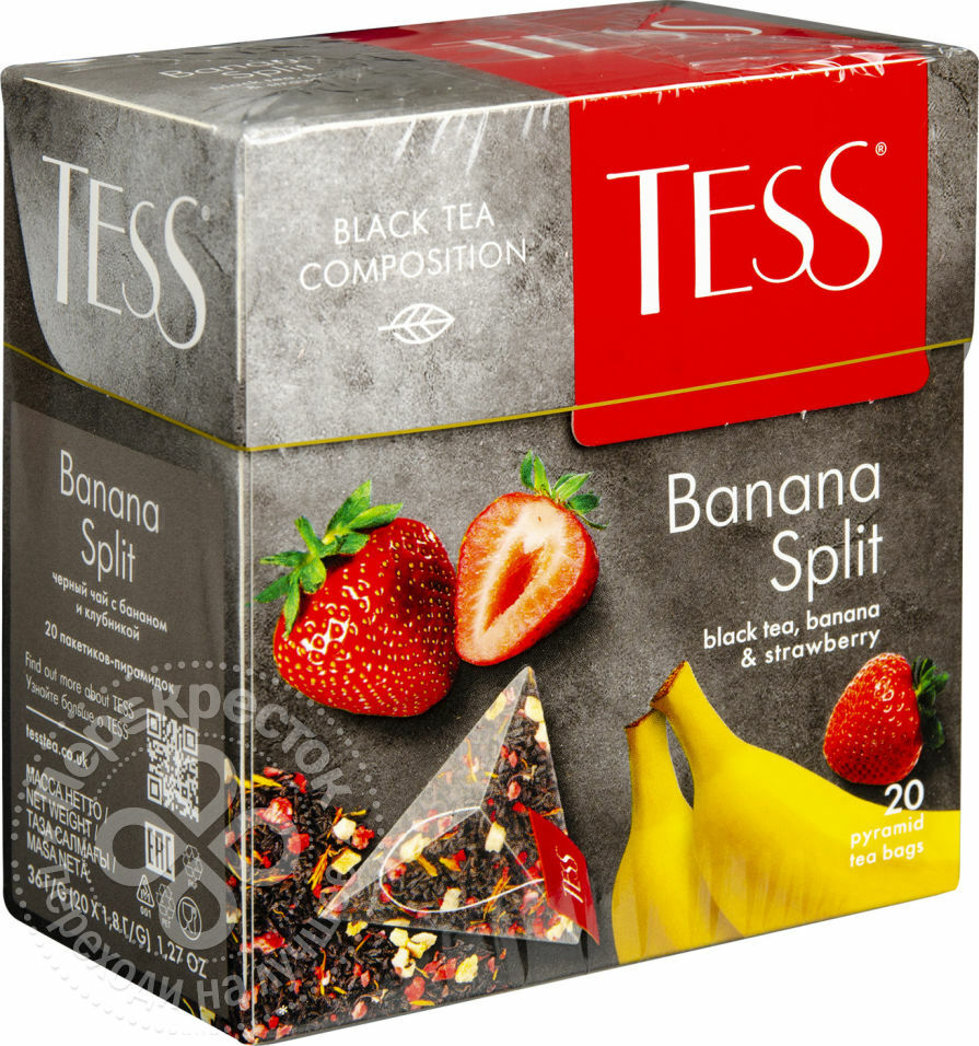 Črni čaj Tess Banana Split z aromo jagod in banan 20 pak