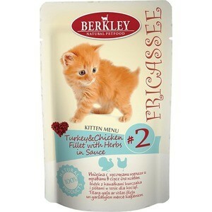 Beutel Berkley Fricasse Kitten Menu Truthahn # und # Hähnchenfilet # und # Kräuter in Sauce Nr. 2 mit Pute, Hühnchen und Kräutern in Sauce für Kätzchen 85g (75251)