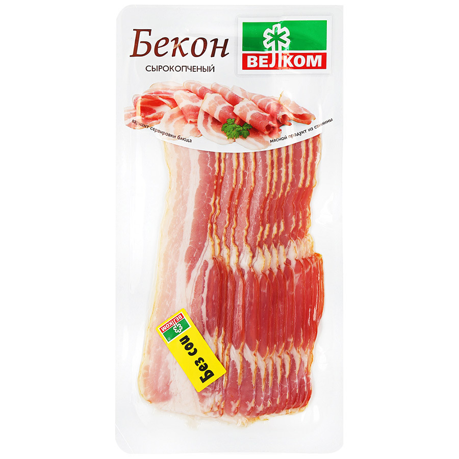 Rått røkt svinekjøtt Velkom bacon 150g m / u bolle