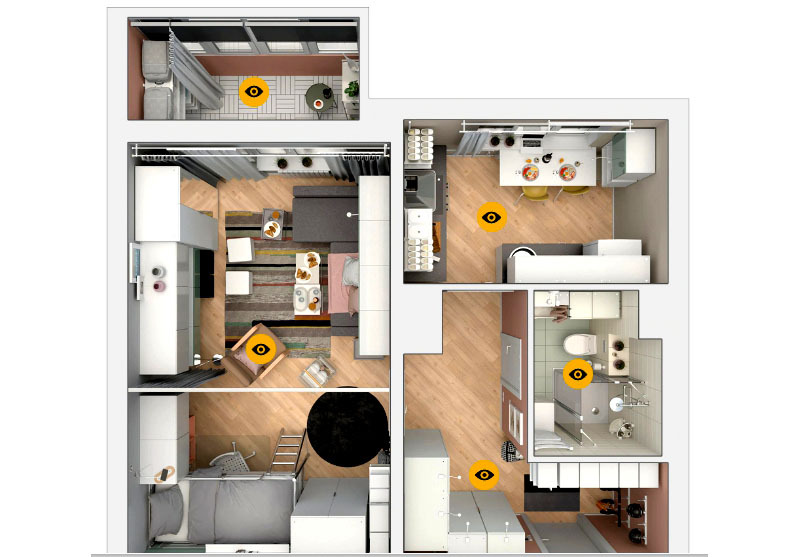 38 m² liela studijas tipa dzīvokļa iekārtošana no IKEA: pabeigts projekts ar saitēm uz precēm
