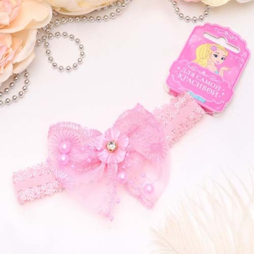 Hair band Fashionista pink, bow with a flower of rhinestones