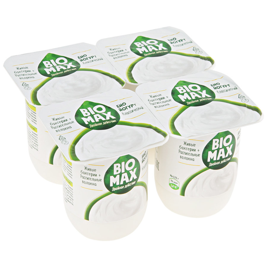Bioyogurt BioMax Classic מועשר בביפידובקטריה ו 2.7% פרה -ביוטי 4 * 125 גרם