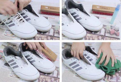 Pas på hvide sko fremstillet af læder, stof og ruskind derhjemme