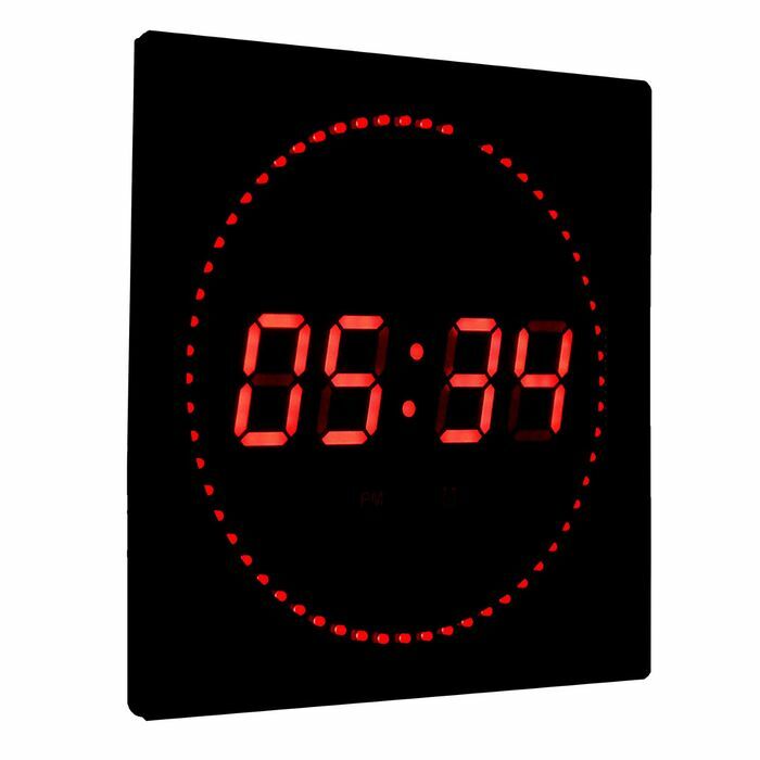 Elektronisk väggklocka, kvadratisk: väckarklocka, tid, temperatur, röda siffror