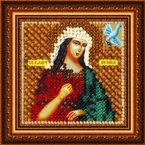 Zeichnung auf Stoff Stickerei-Mosaik-Kunst. 4039 Ikone des Hl. Märtyrerin Irina 6,5x6,5 cm