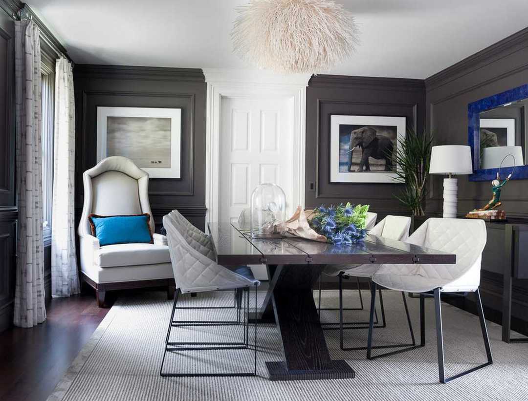 Wohnungsdesign in Grautönen: schönes Interieur in Grau und Weiß mit Laminatfoto