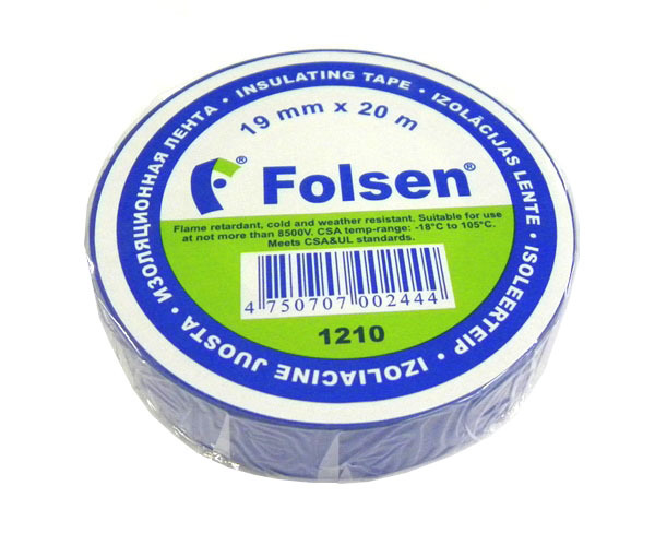Fita isolante 19 mm * 20 m azul (-18 / + 105С) (Folsen) 012102