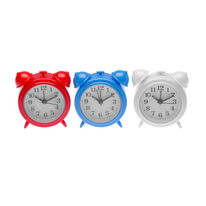 Alarm clock classic, 2 rings, circle, 1 baht. AA, 8.5 * 8cm mix