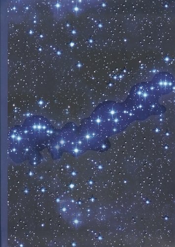 Mavi zemin üzerine not defteri kozmos yıldızları