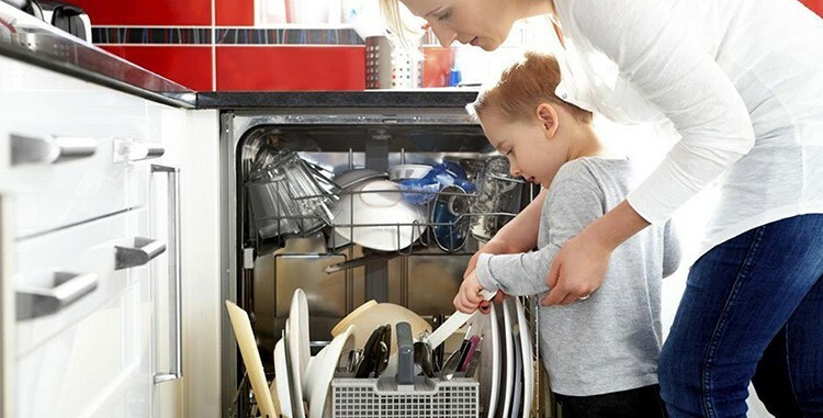 Washing dishes by hand takes about 30 liters of water, while a dishwasher spends half as much.