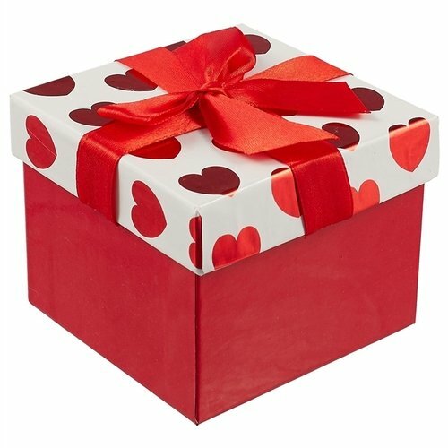 Caja regalo Corazones 10 * 10 * 8, cartulina, lazo decorativo, cuadrado