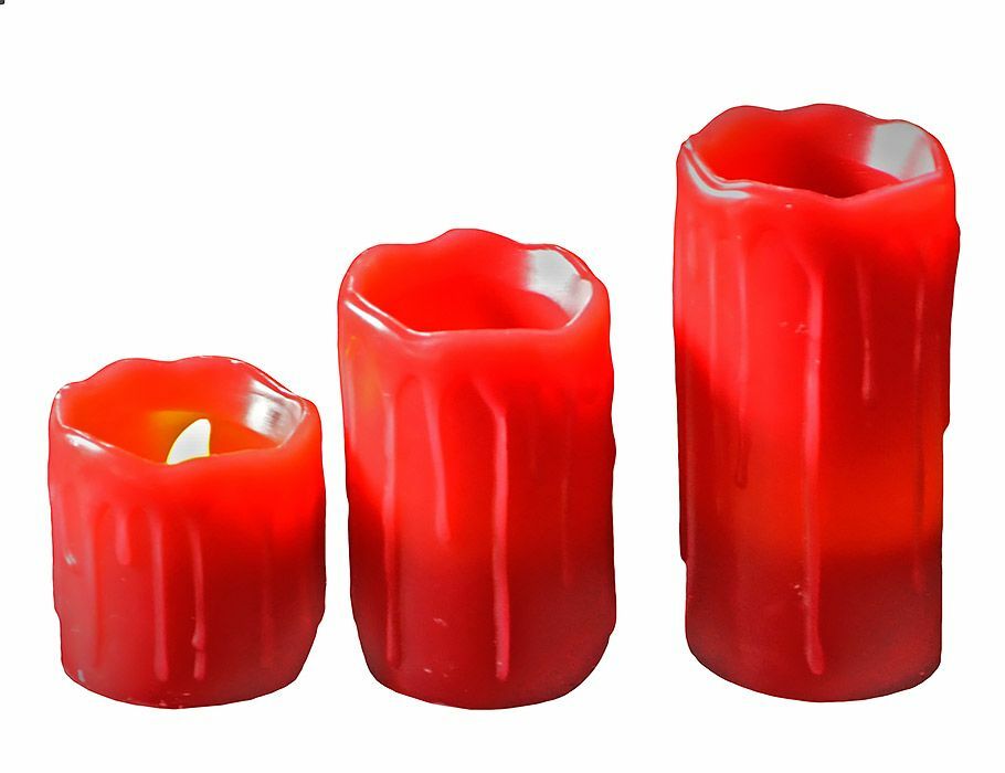 Set of red wax candle lamps 3 pcs, battery operated 372666