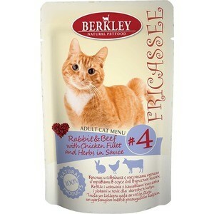 Berkley Frikassee Katzenmenü Kaninchen # und # Rind, Hühnerfilet # und # Kräuter in Sauce Nr. 4 mit Kaninchen, Rind und Huhn in Sauce für Katzen 85g (75253)