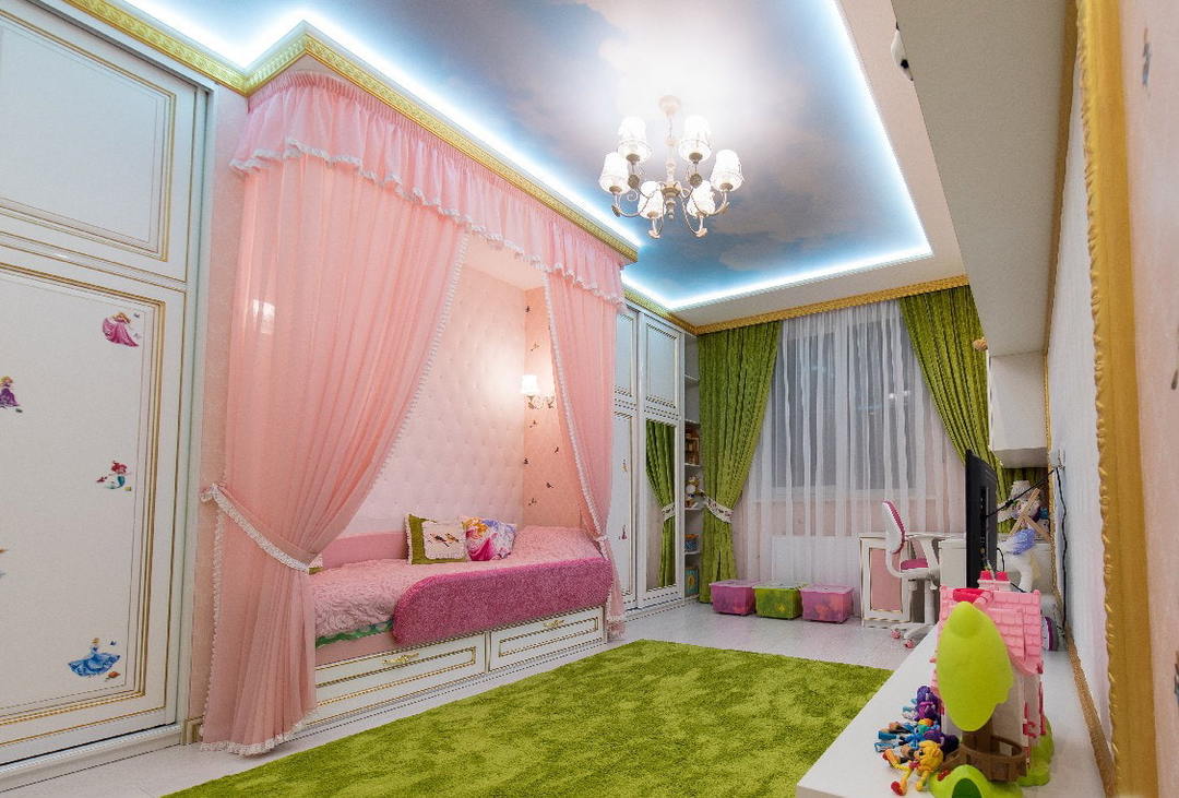 Tulle in the nursery: short, with stars and other options in the interior