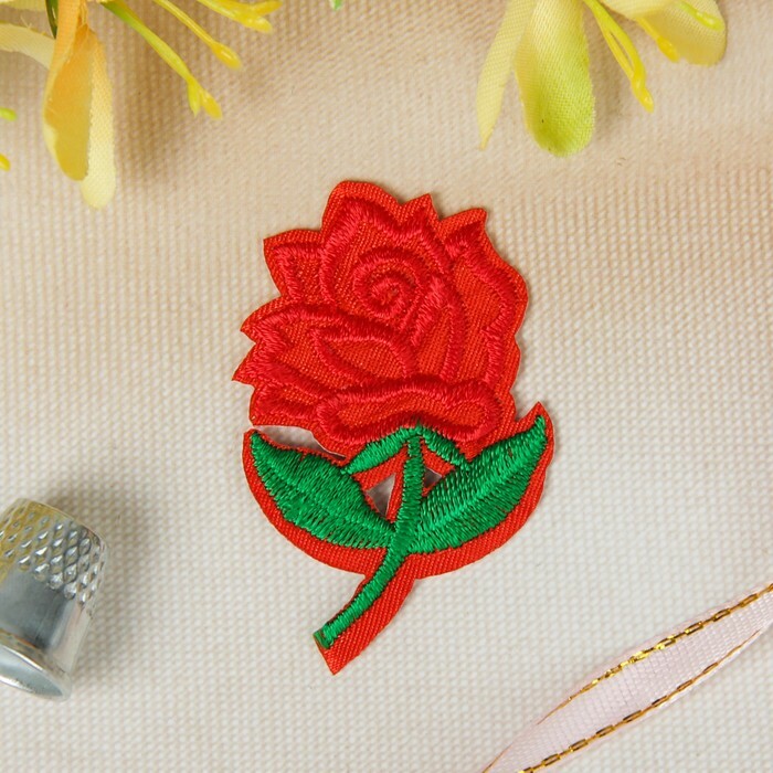 Iron-on patch " Rose", 5 × 3.2 cm, color red