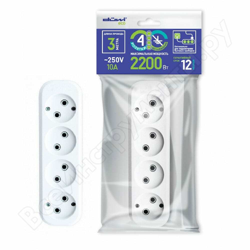 Duwi extension cord 3 sockets without grounding 10a 2200w 5m: prices from 121 ₽ buy inexpensively in the online store