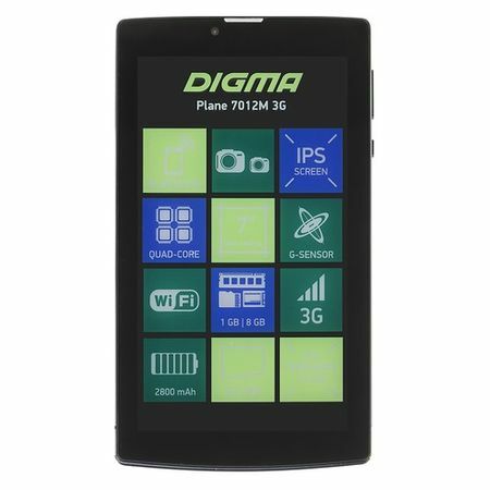 Planšetdators DIGMA Plane 7012M 3G, 1 GB, 8 GB, 3G, Android 7.0 zils [ps7082mg]