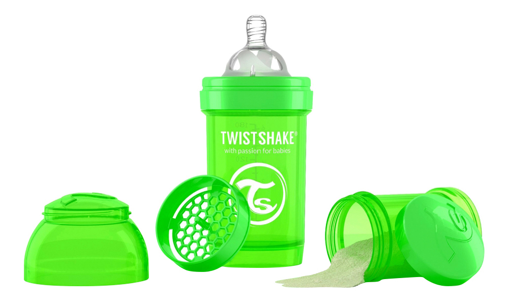 Twistshake beebipudel koolikuvastane 180 ml roheline