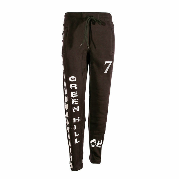 Sweatpants, fleece, black with white Green Hill lettering